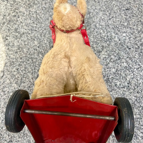 Vintage Stuffed Toy Horse On Metal Cart With Pull Cord 50s-60s Collectible Rare - Picture 10 of 16